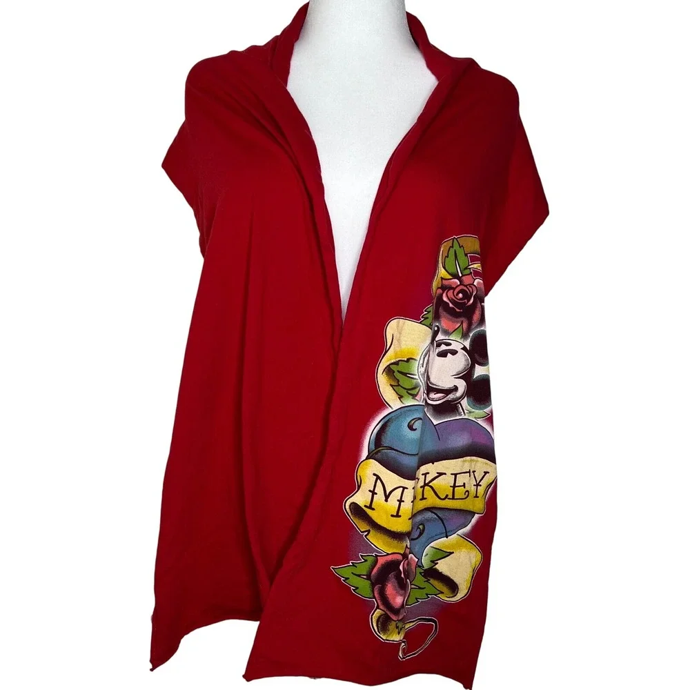 Disneyland Resort‎ Red Scarf Wrap 12x72 Cotton Mickey Grunge Tattoo Indie Y2K